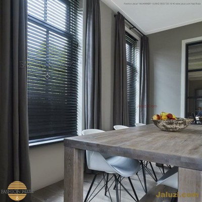 ahşap jaluzi perde fon perde panel perde klasik modern tarz kanat perde dekorasyonu wood blinds with valances drapery (19)