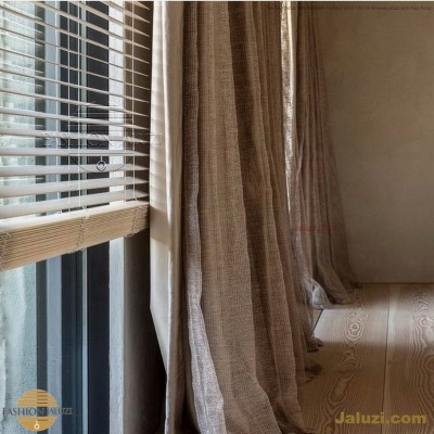 jaluzi ve fon perde kumaş perde ahşap jaluziler ve kanat fon drape eprdeler wood venetain blinds with drapery swag valance (13)