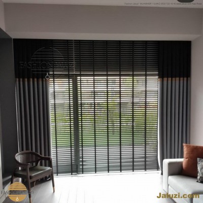 ahşap jaluzi perde fon perde panel perde klasik modern tarz kanat perde dekorasyonu wood blinds with valances drapery (16)
