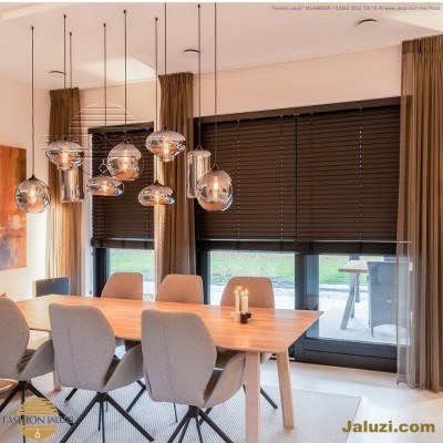 perde ahşap jaluzi perde fon perde panel perde klasik modern tarz kanat perde dekorasyonu wood blinds with valances drapery_15