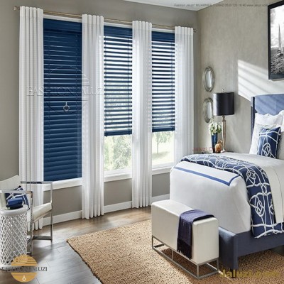 ahşap jaluzi perde fon perde panel perde klasik modern tarz kanat perde dekorasyonu wood blinds with valances drapery (9)