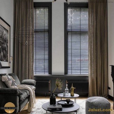ahşap jaluzi perde fon perde panel perde klasik modern tarz kanat perde dekorasyonu wood blinds with valances drapery (10)