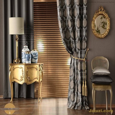 jaluzi ve fon perde kumaş perde ahşap jaluziler ve kanat fon drape eprdeler wood venetain blinds with drapery swag valance (16)