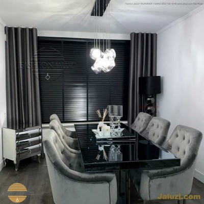 ahşap jaluzi perde fon perde panel perde klasik modern tarz kanat perde dekorasyonu wood blinds with valances drapery (3)