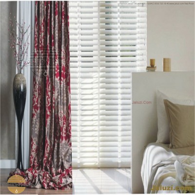 ahşap jaluzi perde fon perde panel perde klasik modern tarz kanat perde dekorasyonu wood blinds with valances drapery (35)