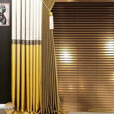jaluzi ve fon perde kumaş perde ahşap jaluziler ve kanat fon drape eprdeler wood venetain blinds with drapery swag valance (17)