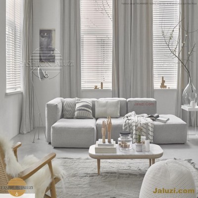 jaluzi ve fon perde kumaş perde ahşap jaluziler ve kanat fon drape eprdeler wood venetain blinds with drapery swag valance (4)