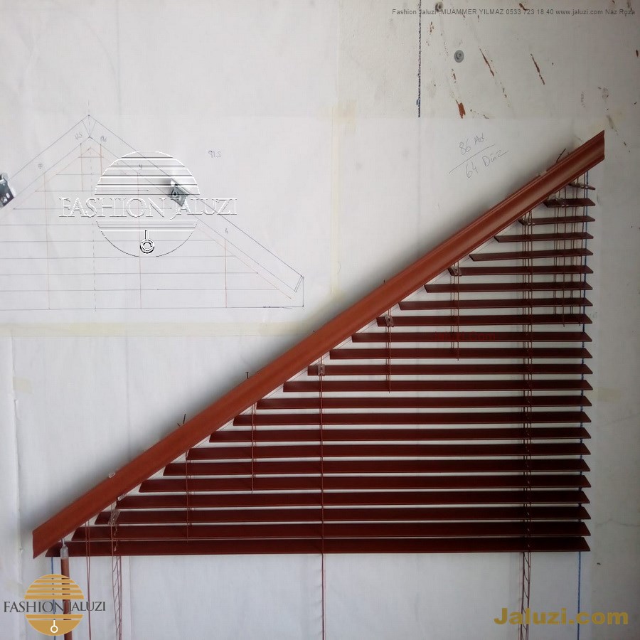 jaluzi perde eğimli meyilli üçgen yamuk şekilsiz alttan eğik formsuz üstten açılı açı shaped venetian blinds ahşap jaluzi perde (51)